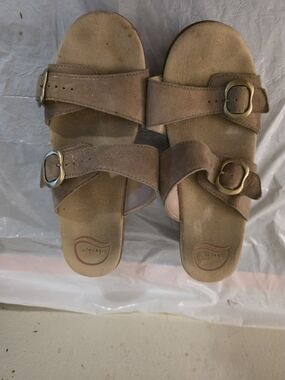 Dansko Brown Suede Double-Buckle Slide Sandals